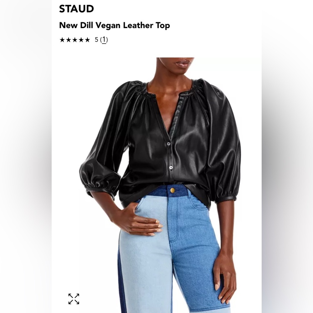 STAUD Black Blouse with Puff Sleeves and Boxy Fit
